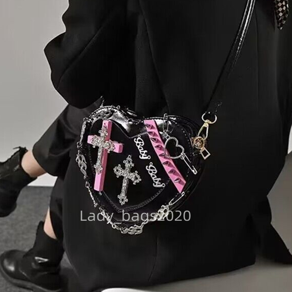 Women Love Bag Heart Rivet Lady Punk Style Purses Messenger Hip Hop Bags Big Pattern Satchel Leather Shoulder Bag Chain Handbags Men Crossbody Pu