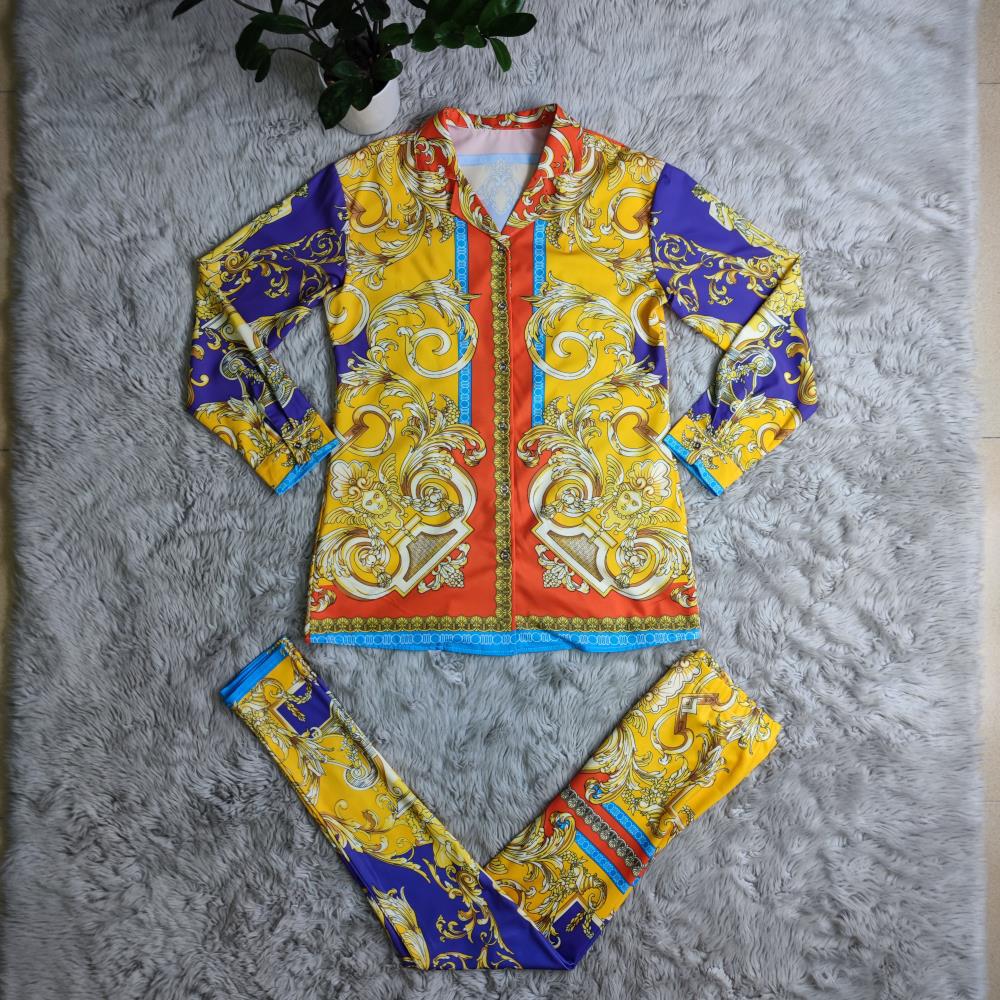 Jogging Tracksuits Two Piece Pants Shirt Blouse Tops Loose pants Suit outfits Short Dress Loose Pants Outfits Printed Casual Trousers Top Social Off