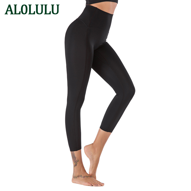 

AL0LULU Yoga pants with logo women' tight high waist butt lift elastic peach fitness wear sports pants running trousers, Purple gray