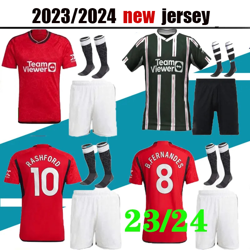 

kids kit socks 22 23 SANCHO Soccer Jerseys home away 2023 2024 GREENWOOD B.FERNANDES Manchester RASHFORD POGBA football Shirt boy child training wear