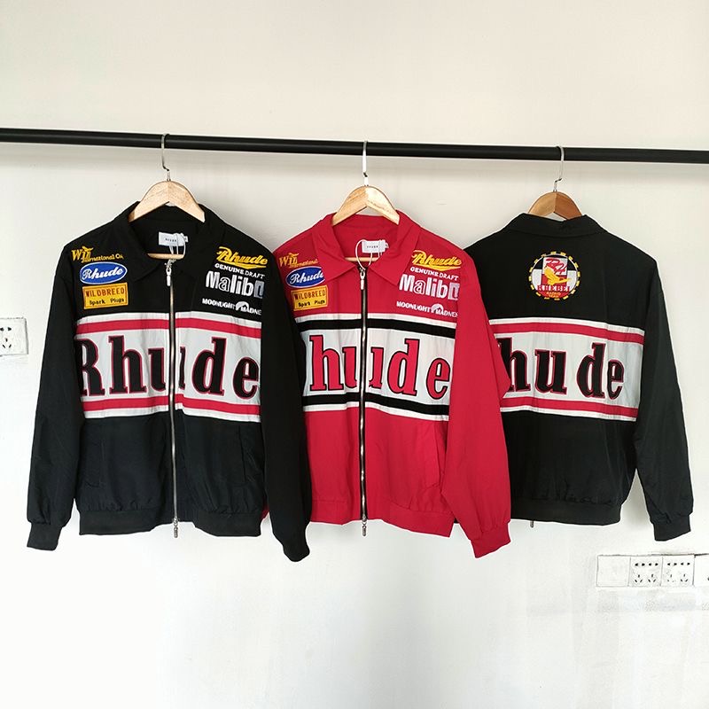 

Fashions Rhude Mens Designer Coat of Arms Embroidered letters Brand Design Men aviator Jackets Spring Long sleeve Coat Jacket CN Size S-XL, Red