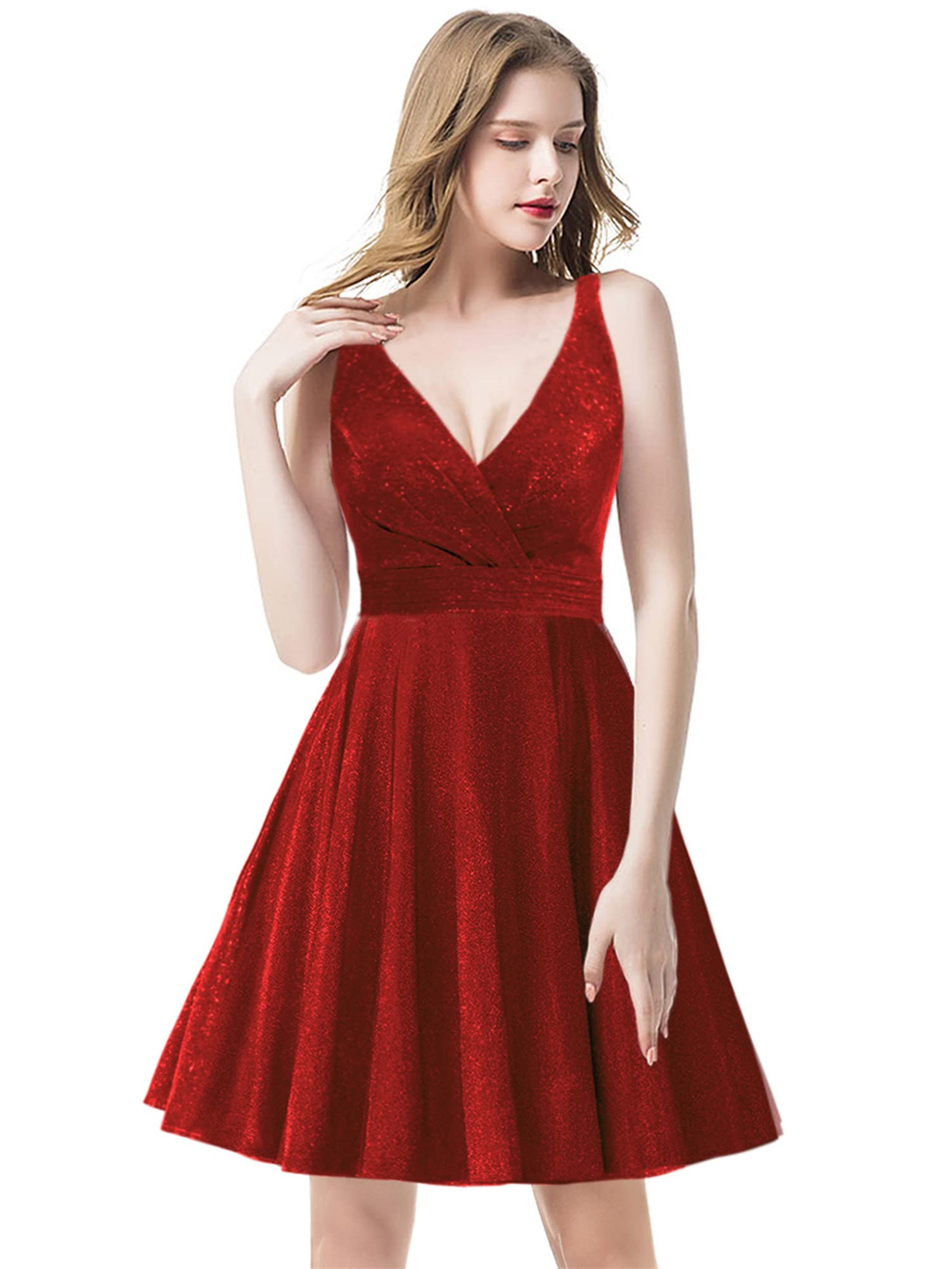 Short Homecoming Dresses Deep V-Neck Satin Sexy Backless Lace-up Party Gowns Princess Plus Size Mini Birthday Prom Graudation Cocktail Party Gowns 6