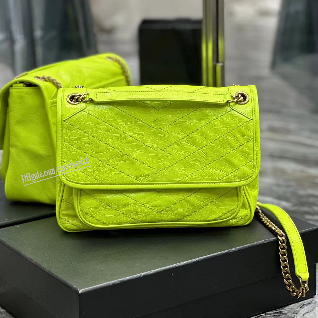 

Niki Chain Bag Crinkled Leather WOMEN Luxury Handbag Shoulder Bag Brand Y-shaped Designe Ladies Metal Black Crossbody Chain Bags Classic Tote