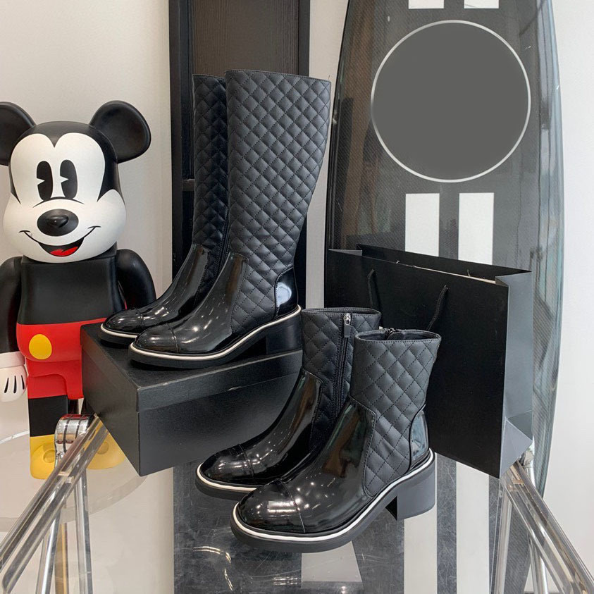 

Plaid side zipper boots low chunky heel tall Chelsea boot leather shoes Almond Toes knee-high riding boots luxury designers brands shoe for women factory footwear, Black ankle boots