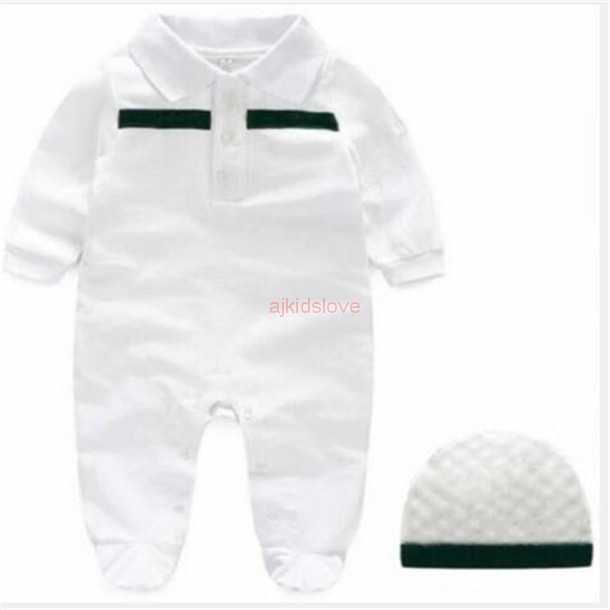 

Hot Sell Newborn baby clothes Long sleeve designer 100% Cotton baby rompers Infant clothing baby boys girls jumpsuits + hat