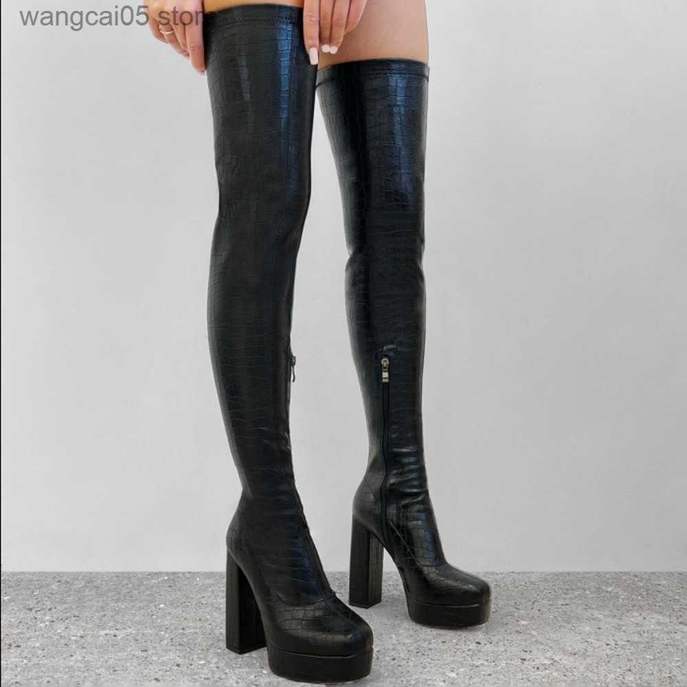 Boots Long Women Boots 2023 Winter Platform Black High Heels Punk Thick Bottom Side Zipper Over Knee Thigh High Boots Women T230713