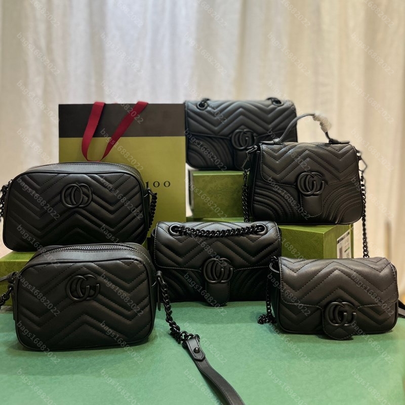 

10A Genuine Leather GG Marmont Shoulder Crossbody Bags Pure Black Hardware Women Camera Purses Messenger Bag Designer Luxury Handbags Mini Totes Clutch Wallets, Add box