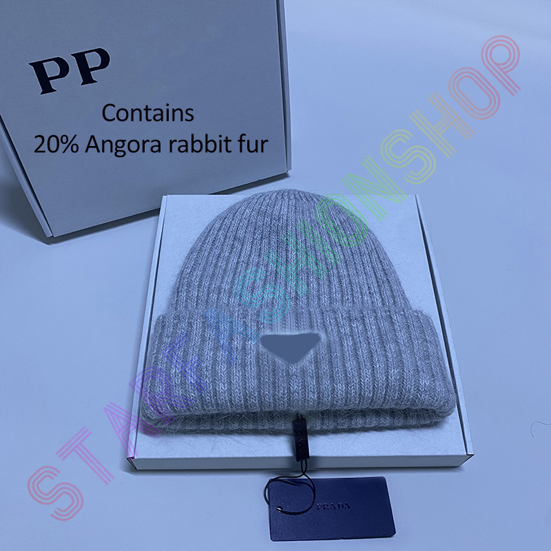 

Designer Winter Warm Rabbit Hair Knitted Hat for Men and Women Double Layer Thickened Wool Hat Casual Ear Protection Hat Soft Glutinous Beanie hat, Grey