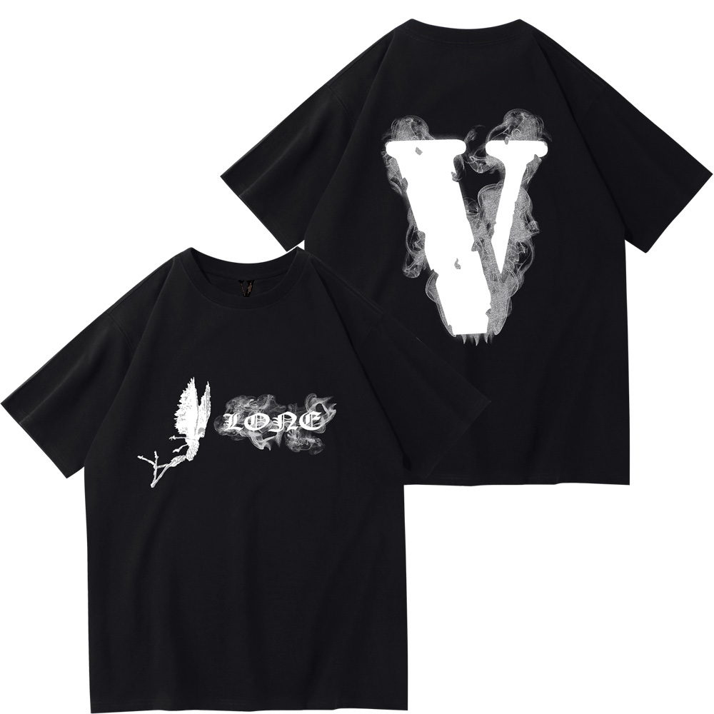 

VLONE Original design Men's T-Shirts VLONE logo Summer Cartoon Collarless Short Sleeve Letter Loose Versatile Tops T-Shirts red blue black DT123, Navy blue