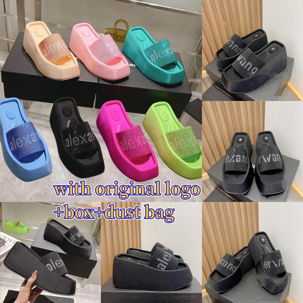 Designer new AW thick-soled one-word belt sandals and slippers Barbie powder fashion outer wear heightening women size 35-41 with box