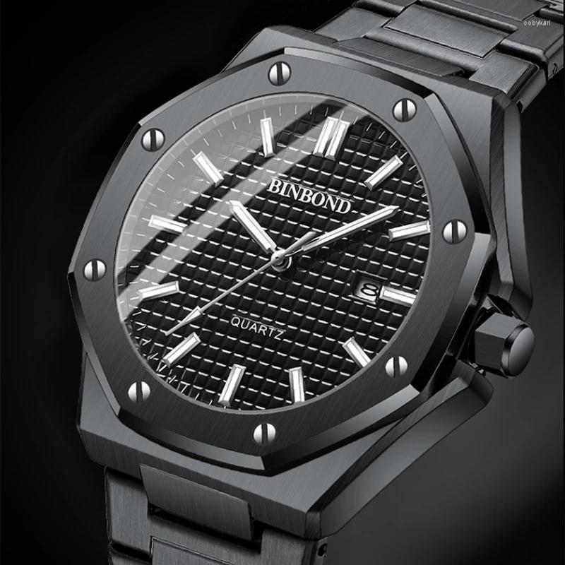 

Wristwatches Royal Casual Men Watches Big Dial Silver Stainless Steel Calendar Quartz Wristwatch Classic Top Brand BINBOND B0233 Male Clock