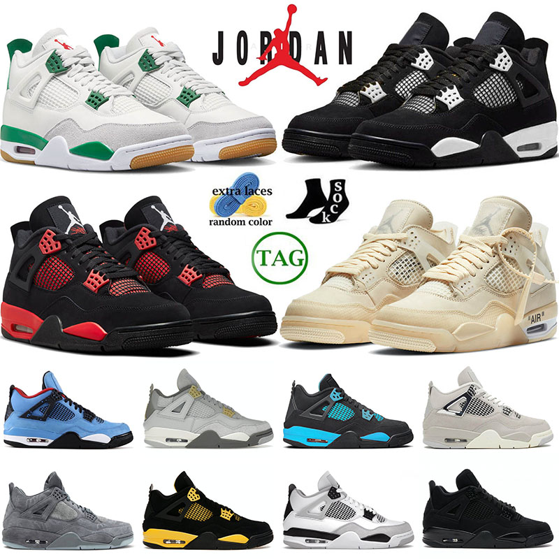 Nike Air Jordan 4 Retro Off White Sail Basketball Shoes Red Thunder SB x Pine Green Jumpman 4s AJ4 Medium Olive Jordans4 Travis Scott Mens Women