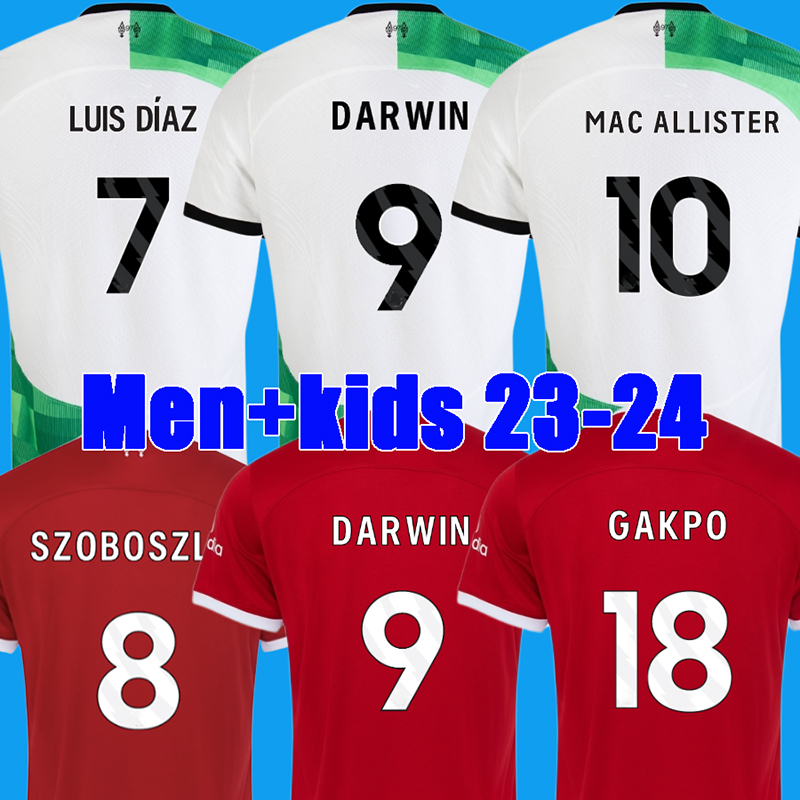

23 24 soccer jerseys SZOBOSZLAI G A K P O 2023 2024 MAC ALLISTE R Luis DIa z Alexander Arnold football kit tops shirts men kids uniform D A R W I N, Away