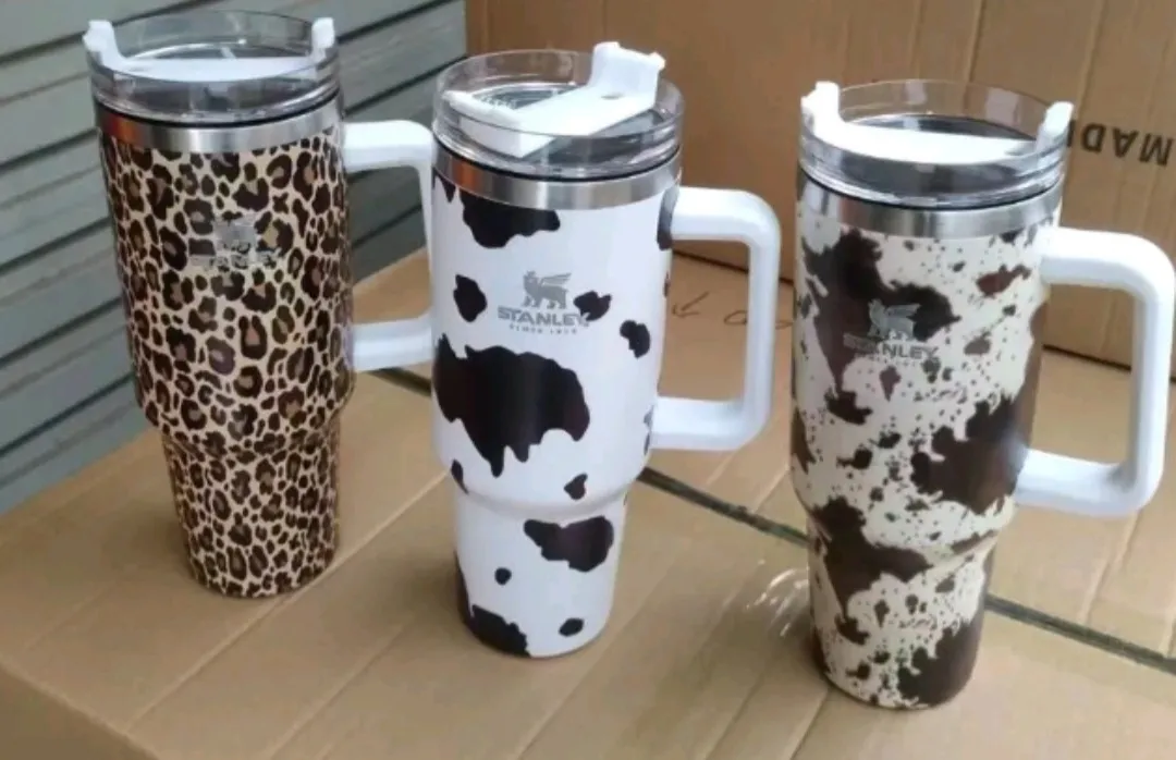 Stanley 40oz Stainless Steel Tumblers Cups With Lids And Straw Cow Print Leopard Heat Preservation Car Mugs Large Capacity Water Bottles With LOG-image-893476613