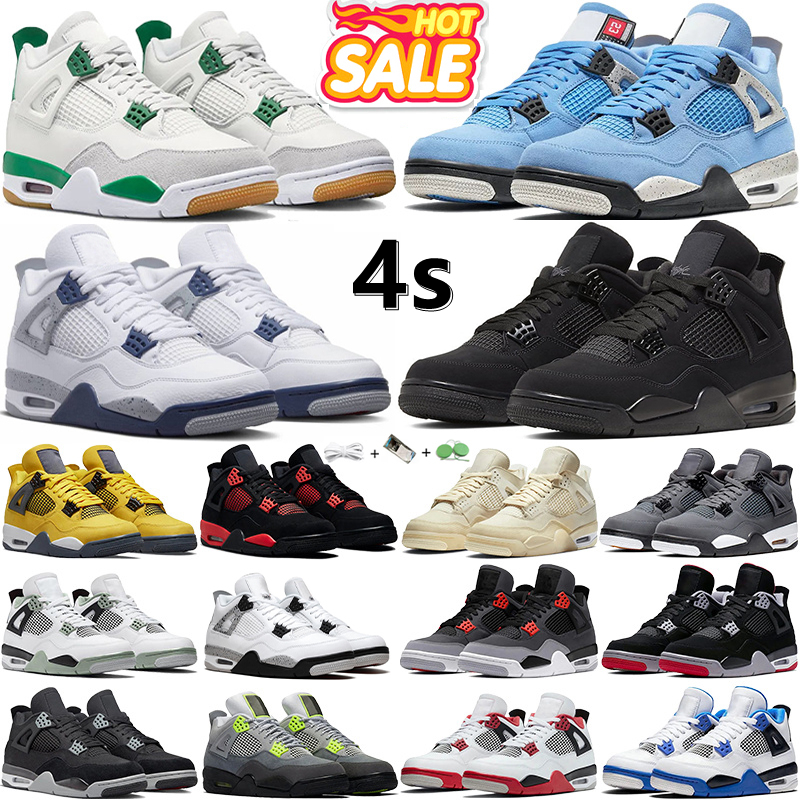 

Jumpman 4 4s Basketball Shoes Black Cat Pine Green Midnight Navy Black Red Thunder Sail University Blue White Oreo Cacao Wow Olive Canvas Mens Womens Sports Sneakers, 46