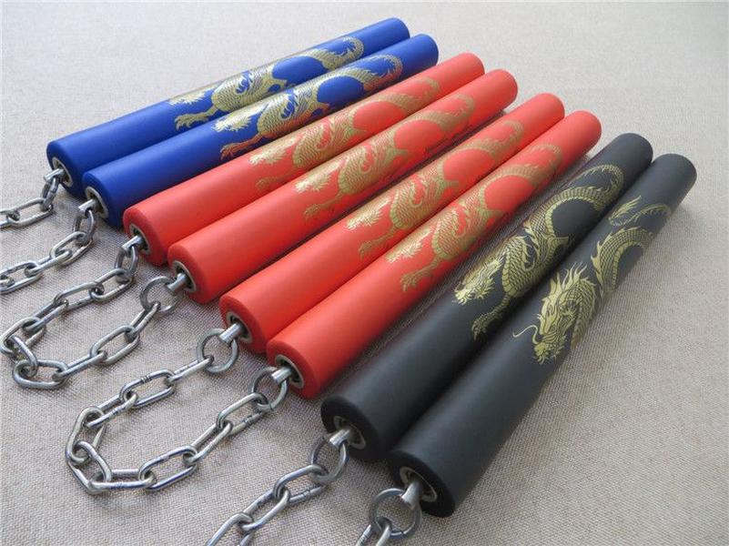 Martial Arts Nunchaku Foam Dragon Pattern Black Martial Arts nunchucks stainless steel sticks kung fuTrainer For-image-884717410