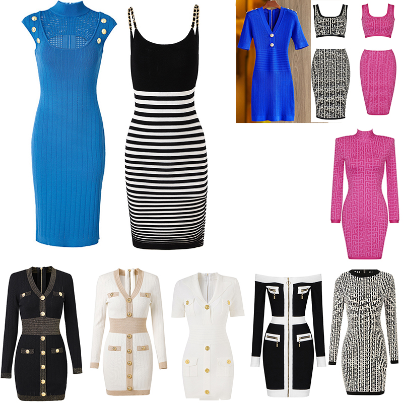 

Women Dresses Fashion Sexy Dress Slim Skirt Set With Gold Tone Buttons Neck Skirts Offshoulder Design Geometric Pattern Spring Summer Outwear Party Wear-3