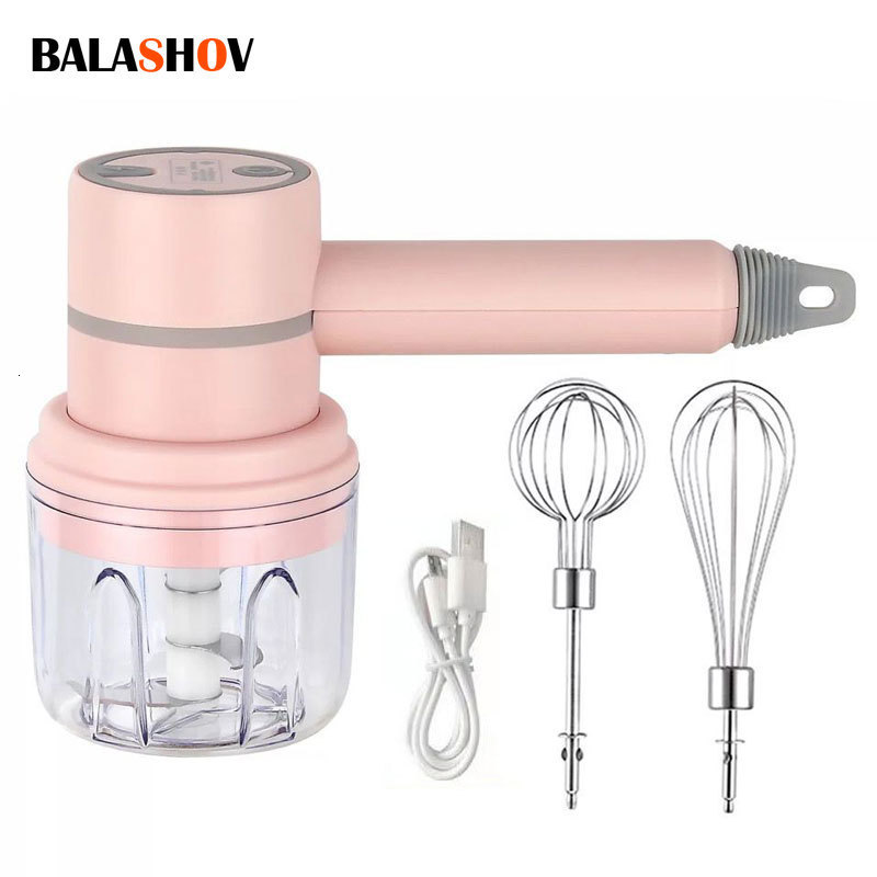 

Fruit Vegetable Tools USB 2 In 1 Wireless Electric Garlic Chopper Masher Whisk Egg Beater 3-Speed Control with 2 Mixing Rods Kitchen Handheld Frother 230712