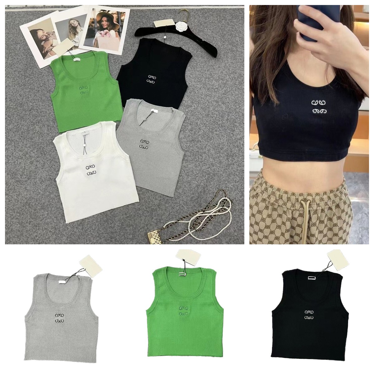 

Designer Womens Vest Top T-Shirt Embroidery Knits Tank Top anagram crop Knitted Sport Sleeveless Breathable Woman Yoga Tees Summer Sports Knitted Tanks