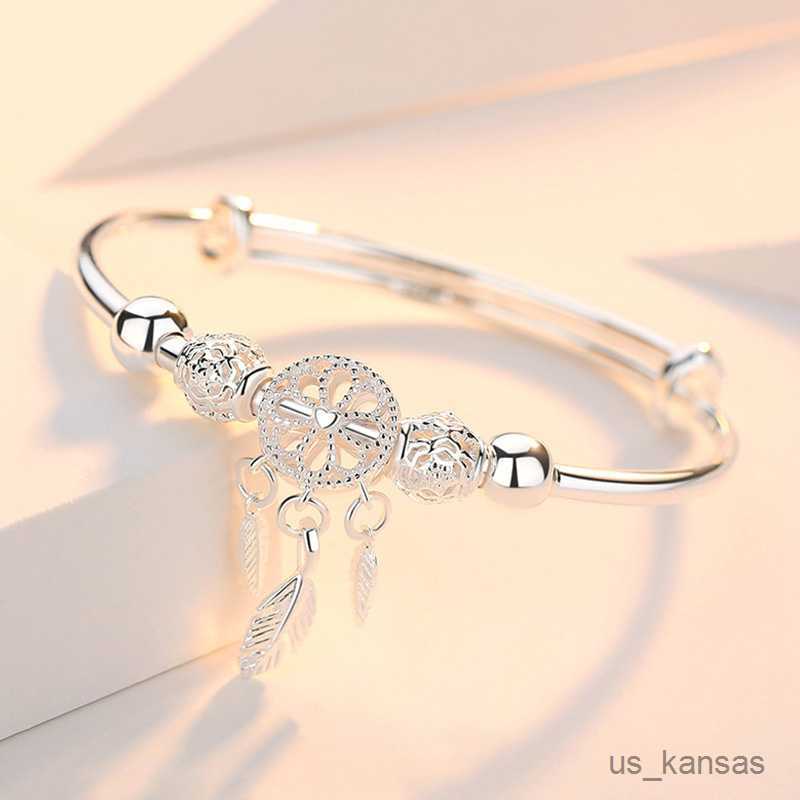 Charm Bracelets Korean Style Simple Dream Catcher Bracelet Women's 999 Silver Plated Niche Unique Cold Style Open Bracelet Silver Bracelet R230