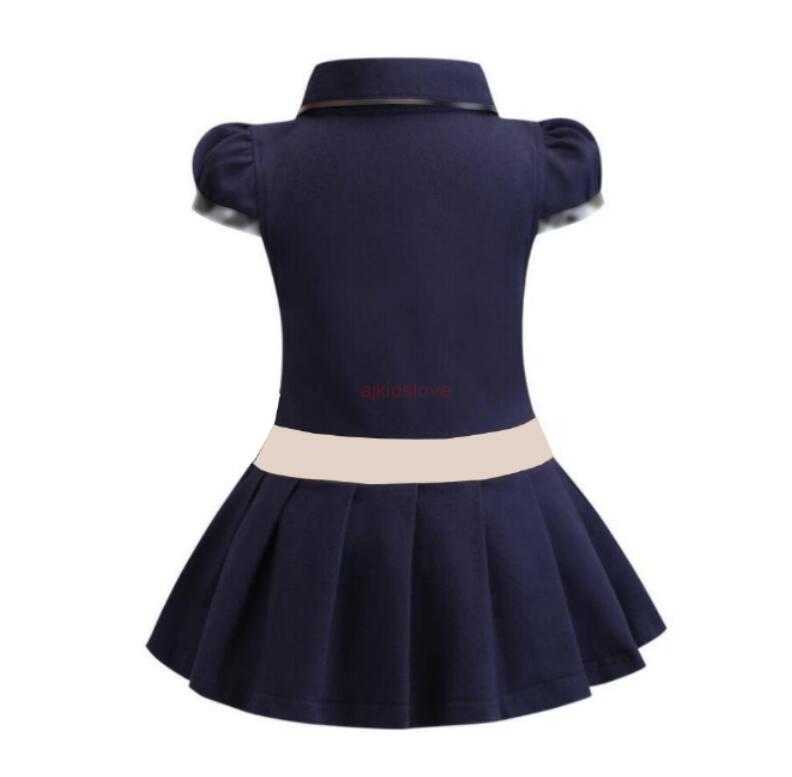 

Baby Girls Dress Lapel College Wind Short Sleeve Pleated Polo Shirt Skirt Children Casual Designer Clothing Kids Clothes, Navy