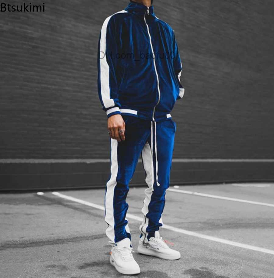Men's Tracksuits New Spring Autumn 2023 Men's Velvet Set Sportswear Men's Velvet Thick Hoodie+Trousers Warm Sweatshirt Z230719-image-886989050