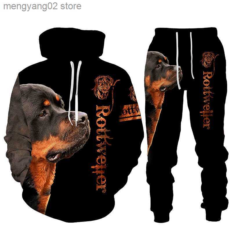 Men's Tracksuits Rottweiler Dog 3d Printed Hoodie Suit Male Autumn Winter Casual Sweashirts Sweatpants Men Tracksuit Set Fashion Men's-image-885626797