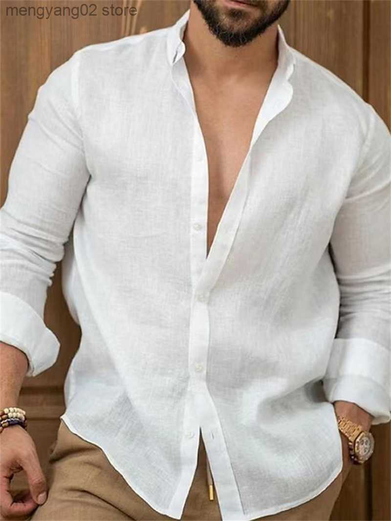 Chemises décontractées pour hommes Hommes Coton Lin Chemise minimaliste Printemps Automne Quotidien Décontracté Hauts de banlieue Jeune Homme Rev