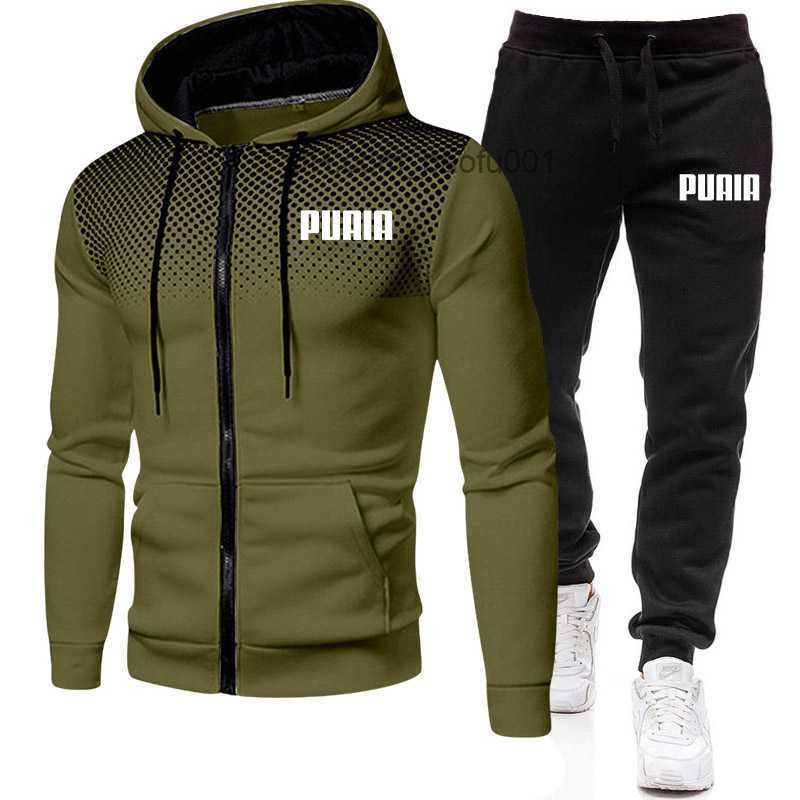 Men's Tracksuits 2023 New Winter Men's Wear Men's Printed Hoodie Set Wool Zipper Sweatshirt Casual Sports Pants Men's Wear Z2-image-887390212