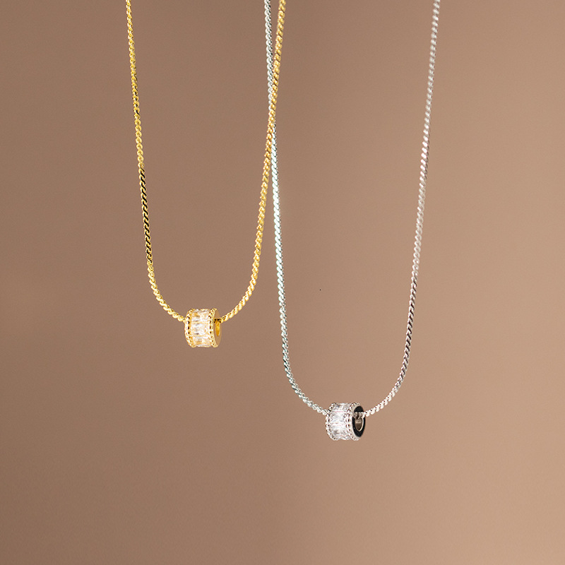 Pendant Necklaces s925 Sterling silver Korean version of simple fashion full cubic zirconia round necklace summer temperament small fresh jewelry 23