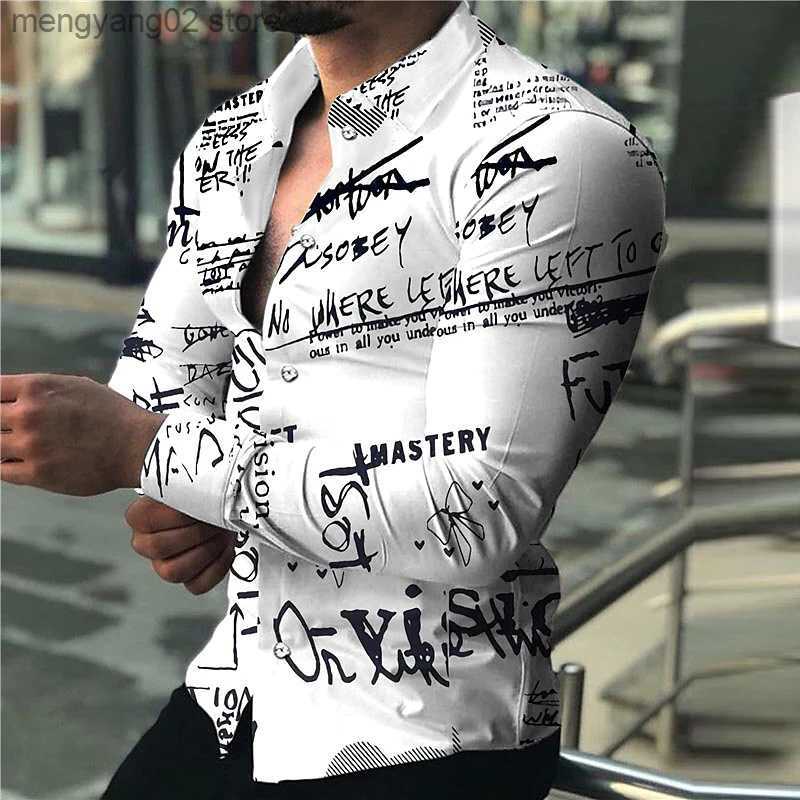 Chemises décontractées pour hommes Journal Texte Art Mode Robe de soirée de luxe Chemise Revers Chemise boutonnée Casual Imprimer Haut à manches