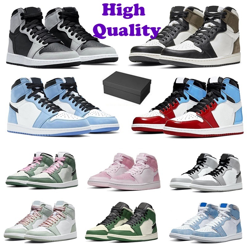 

With Box Jumpman 1s Mid Basketball Shoes 1 Men Women Sneakers Black White Bred University Blue Dark Mocha Obsidian Outdoor Mens Womens Sports Trainers 36-47, 40