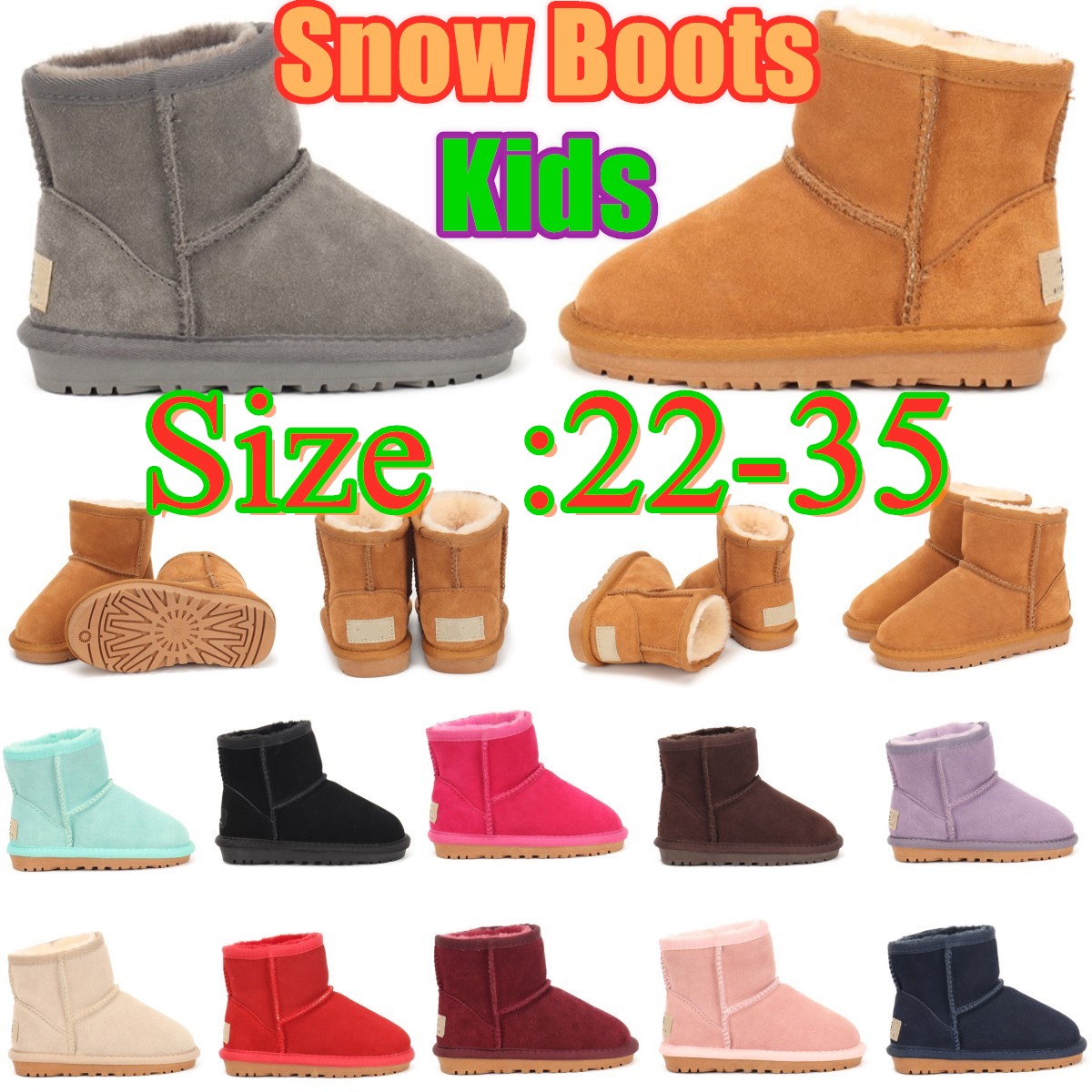 Toddlers 3352 Australia boots booties kids designer Boot infants girls boys warm boot Leather youth winter snow shoe