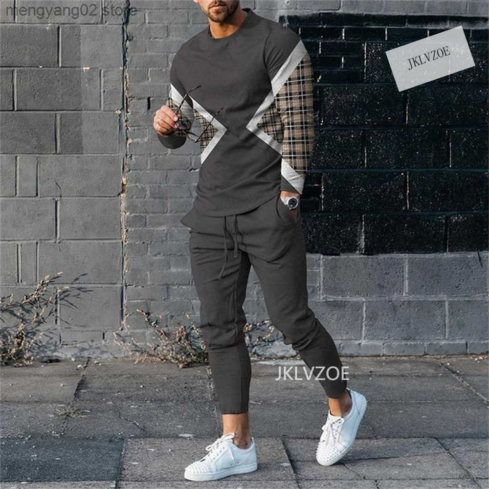 Men's Tracksuits Men's Tracksuit Casual Striped Sportswear Oversized Jogging Set Fashion Long Sleeved T-shirt Trousers 2 Piece Outdoor-image-885405800