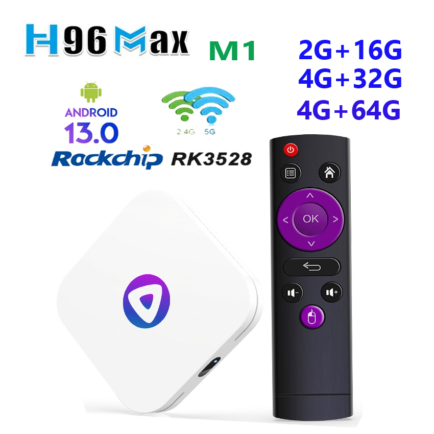 

H96 MAX M1 Android 13 TV BOX RK3528 64GB 32GB 16GB 2.4G 5G WIFI BT 5.0 Global Media Player Set Top Receiver