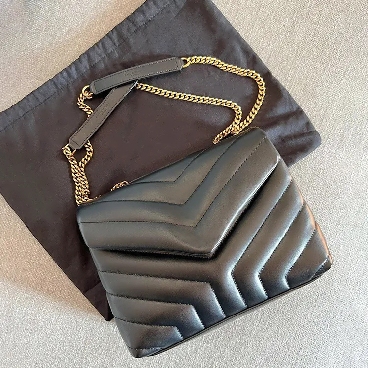

Women's man small clutch shoulder designer bag handbag Luxury saddle Genuine Leather Evening Bags Bag tote Metal Logo purse crossbody fashion messenger chain Bags, Black gold