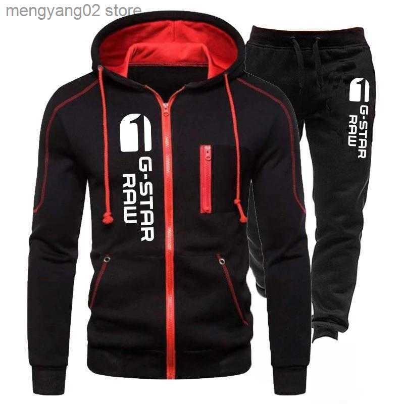 Men's Tracksuits Hot Sale Men's Brand Tracksuit Casual Jogging Set Fashion All-match Outdoor Suit Man Vertical Zipper Jacket+Black Sweatpa