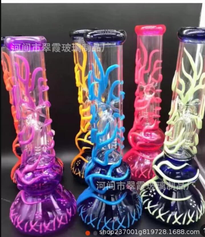 

Smoking Pipes Tall Glow In The Dark Luminous Glass Bong Beaker Dab Rig Water Pipe 25mm Bowl Hand Painted Flowers Drop Delive Dhibl