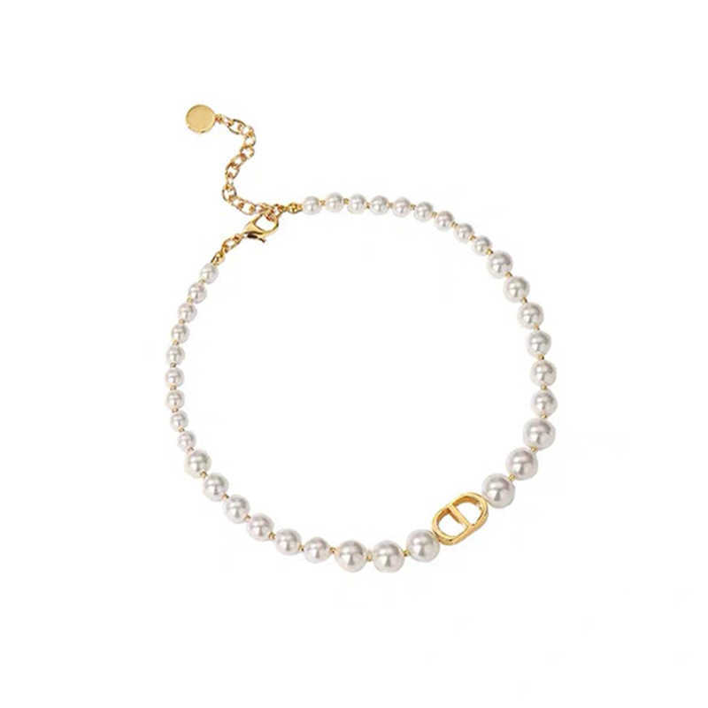 

New Vintage Irregular CD Pearl Necklace Bracelet Women's Network Red Fashion Beaded Collar Chain Versatile