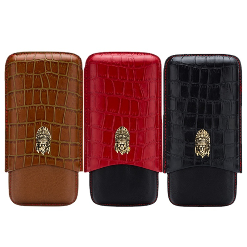 

Leather Embossing Cigar Case Cedar Wood Tube Holder Portable Travel Cigar Moisturizing Humidor Box Holds 3 Cigars for Lubinski
