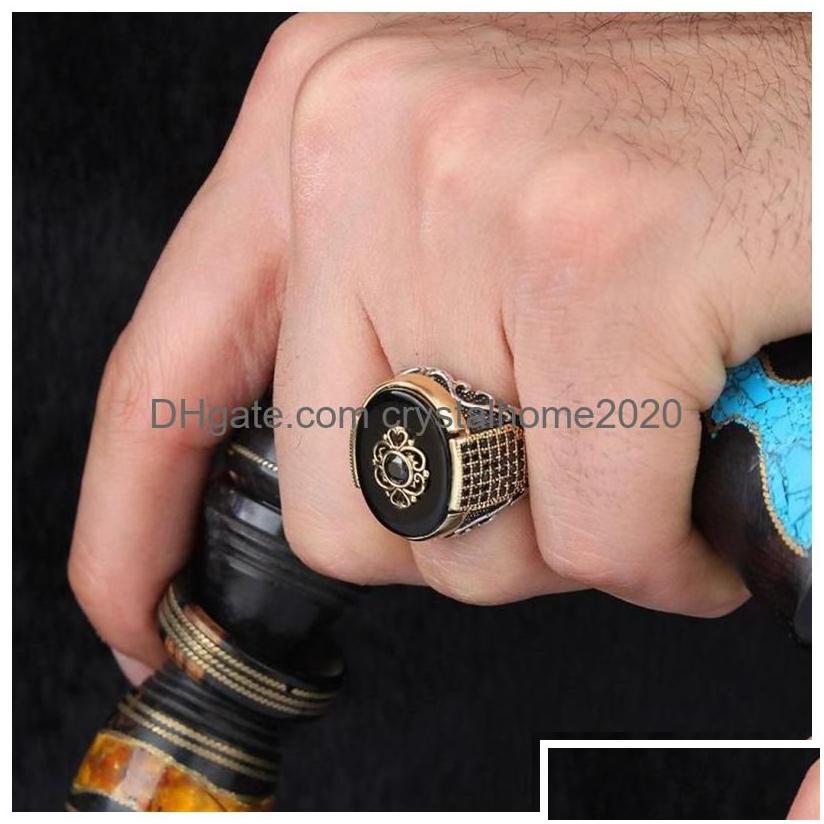 band rings handmade turkish ring for men vintage double swords black zircon punk islamic religious muslim jewelry drop delivery dhfuw