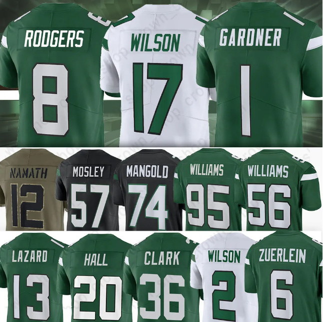 

Aaron Rodgers Ahmad Sauce Gardner Football Jerseys Garrett Zach Wilson Breece Hall CJ Mosley Quinnen Williams New Yorks Namath Jetes Odell Beckham Jr Allen Lazard, Youth