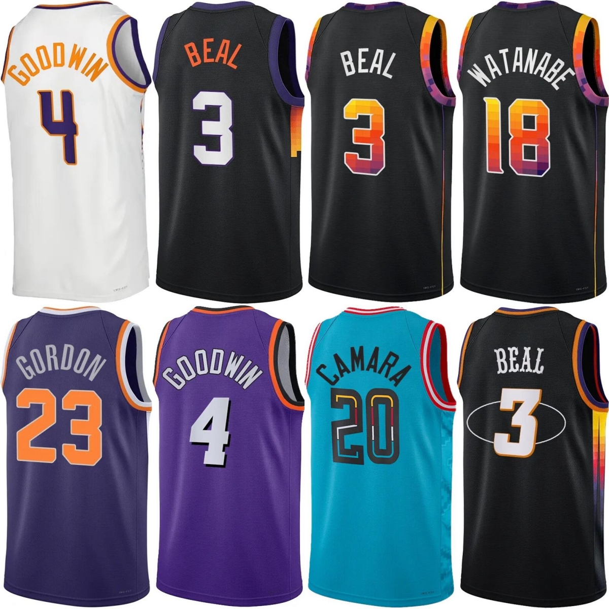 

Print Men Women Basketball Eric Gordon Jersey Toumani Camara 20 Bradley Beal 3 Goodwin 4 Yuta Watanabe Kevin Durant 35 TJ Warren 21 Darius Bazley 55 Devin Booker 1, Black