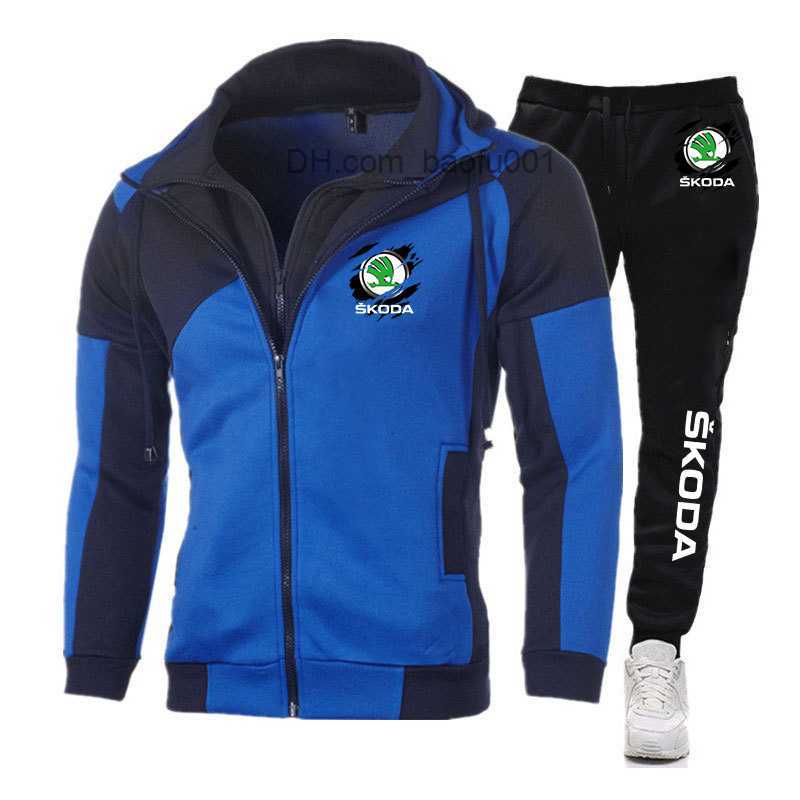 Men's Tracksuits Skoda Printed Men's Hoodie+Trousers Autumn Sportswear Casual Sweatshirt Tracksuit Sweatshirt Sports Jacket Jogging Set
