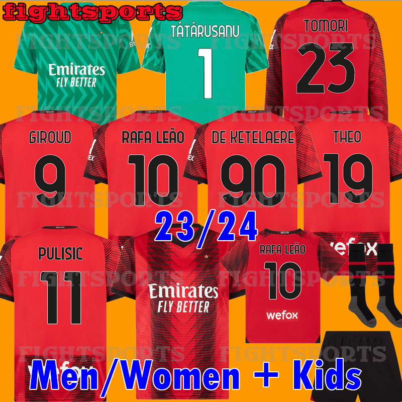 

23/24 soccer jersey GIROUD TOMORI IBRAHIMOVIC football shirt 2023 2024 TONALI REBIC Camiseta de futbol LEAO Ac Milans men kids goalkeeper green jersey, 23 24 home kids socks
