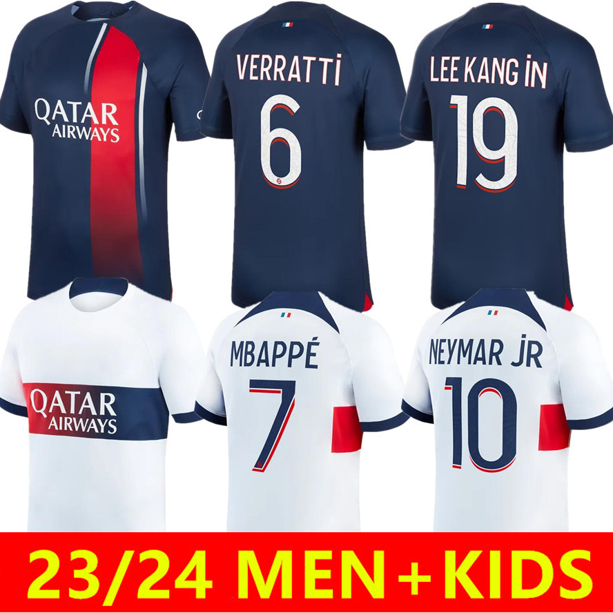 

MBAPPE Lee Kang In Soccer Jerseys 2023 2024 Paris SERGIO RAMOS HAKIMI 23 24 PSGS Maillots de football MARQUINHOS VERRATTI FANS PLAYER maillot foot Men kids, Men 23/24 home