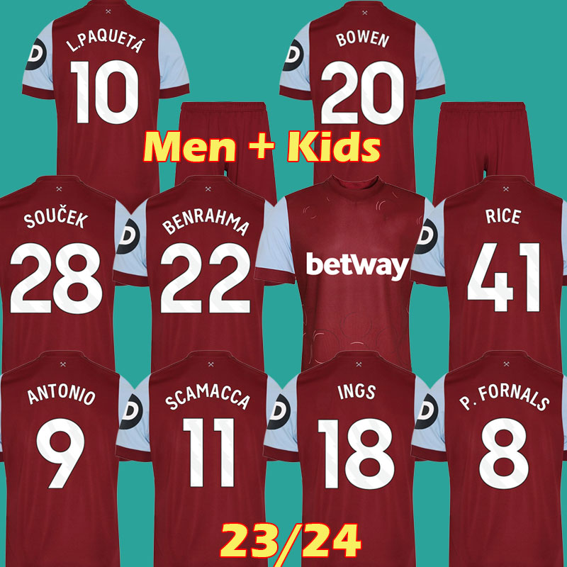 

2023 2024 WHU INGS soccer jerseys 22 23 24 L. PAQUETA WEST SCAMACCA RICE kits LANZINI ANTONIO Hams NOBLE VLASIC BOWEN UNITED football shirts BENRAHMA MEN Kids Equipment, 22 23 away epl