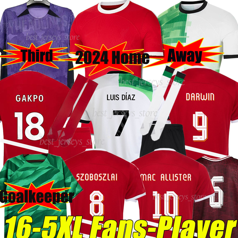 

4XL 5XL 2024 DARWIN Soccer Jerseys SZOBOSZLAI Luis DIaz MAC ALLISTER GAKPO Mohamed fans player version Diogo Fabio Alexander Arnold Men Kids Kits sock football shirt, 2024 third