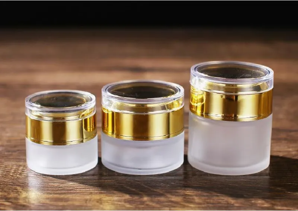 Frosted Glass Jar Cream Bottles Round Cosmetic Jars Hand Face Cream Bottle 20g-30g-50g Jars with Gold/Silver/White Acrylic Cap PP liner