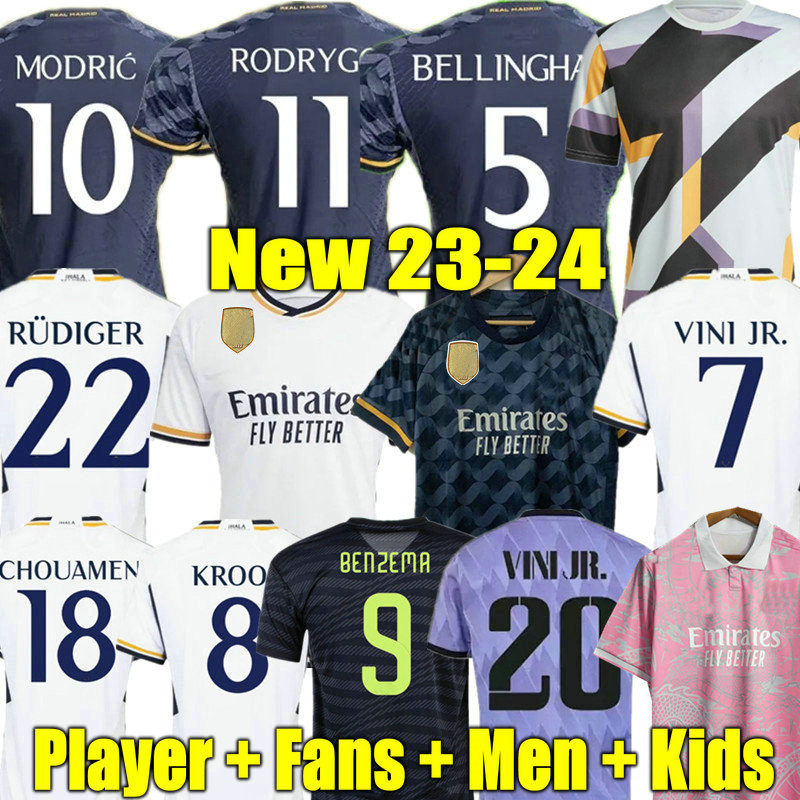 

BELLINGHAM REAL MADRIDS soccer jerseys MBAPPE KROOS 23 24 football shirt VINI JR TCHOUAMENI VALVERDE MODRIC camiseta kids kit 2023 2024 uniform Player FANS RODRYGO, 23 24 adult home lfp